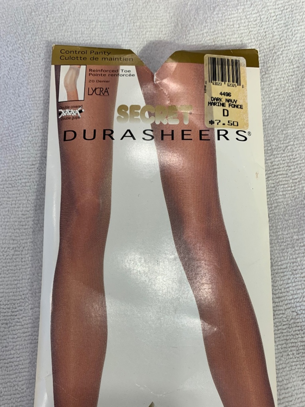 Vintage 90s Secret Durasheers Control Pantyhose Dark Navy Size D Reinforced Toe